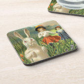 ハッピーイースタタイドヴィンテージイースターバニーと子供 コースター (左側)