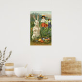 ハッピーイースタタイドヴィンテージイースターバニーと子供 ポスター (キッチン)