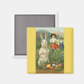 ハッピーイースタタイドヴィンテージイースターバニーと子供 マグネット (正面/裏面)