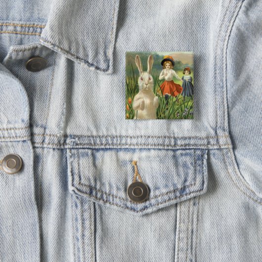 ハッピーイースタタイドヴィンテージイースターバニーと子供 缶バッジ (インサイチュ)