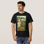 ハッピーイースタタイドヴィンテージイースターバニーと子供 Tシャツ (正面フル)