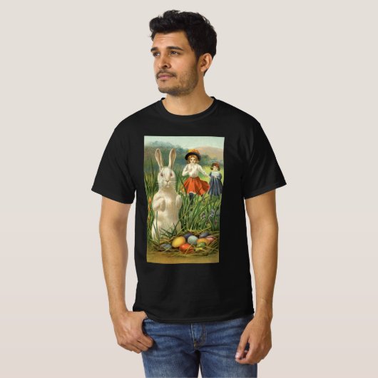 ハッピーイースタタイドヴィンテージイースターバニーと子供 Tシャツ (正面フル)