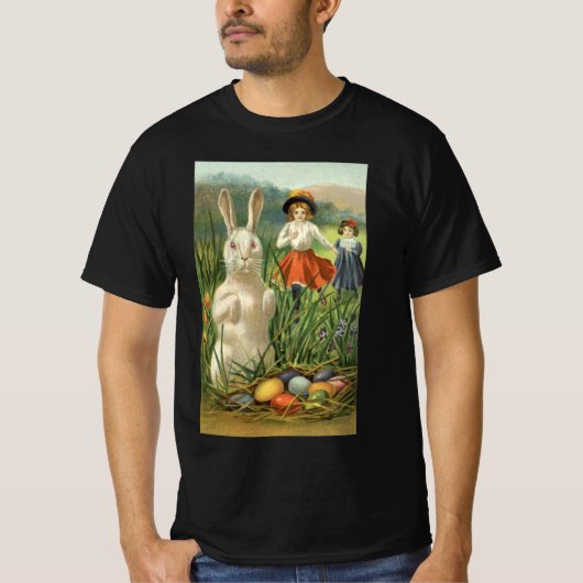 ハッピーイースタタイドヴィンテージイースターバニーと子供 Tシャツ (正面)