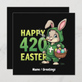 ハッピーイースターおもしろいイースターバニーデザインウィード恋人 招待状 (正面/裏面)