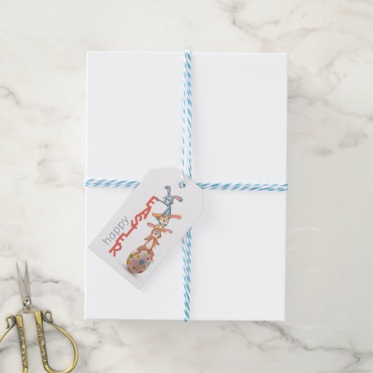 ハッピーイースターおもしろいキュイモダンーバニーラビットエッグ ギフトタグ (より糸付き)