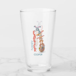 ハッピーイースターおもしろいキュイモダンーバニーラビットエッグ タンブラーグラス