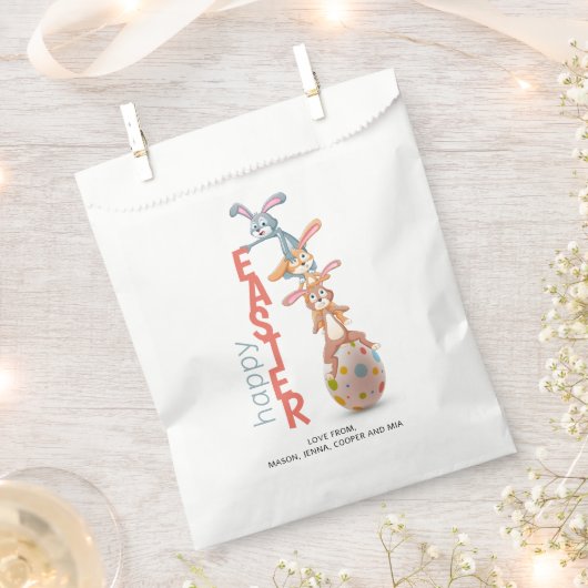 ハッピーイースターおもしろいキュイモダンーバニーラビットエッグ フェイバーバッグ (クリップ留めされた状態)
