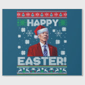 ハッピーイースターおもしろいジョーバイデン氏サンタクリスマスブルー ラッピングペーパー (フラット)