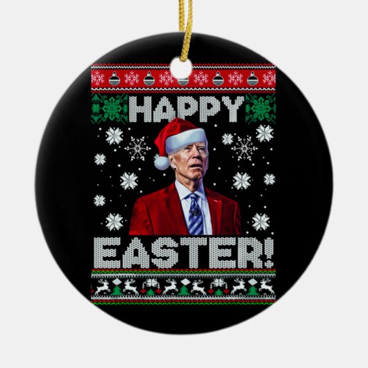 ハッピーイースターおもしろいジョーバイデン氏サンタ セラミックオーナメント (正面)