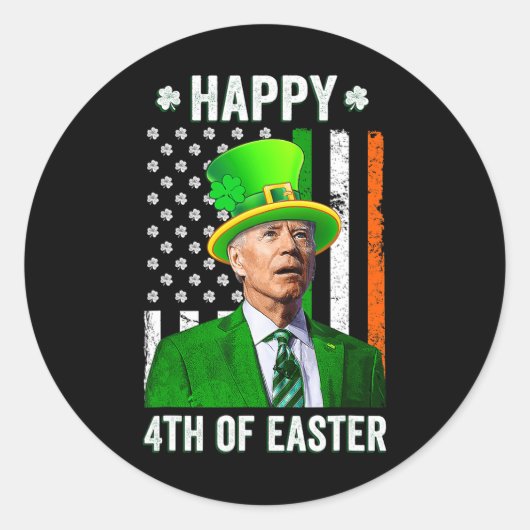 ハッピーイースターおもしろいジョーバイデン氏St patricks day ラウンドシール (正面)