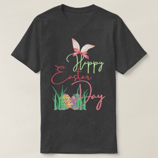 ハッピーイースターおもしろいバニー Tシャツ (デザイン正面)