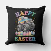 ハッピーイースターおもしろいモンスタートラックで卵を潰す クッション (正面)