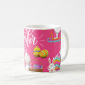 ハッピーイースターおもしろい、バニーの願いカラフルと卵 コーヒーマグカップ (正面右)