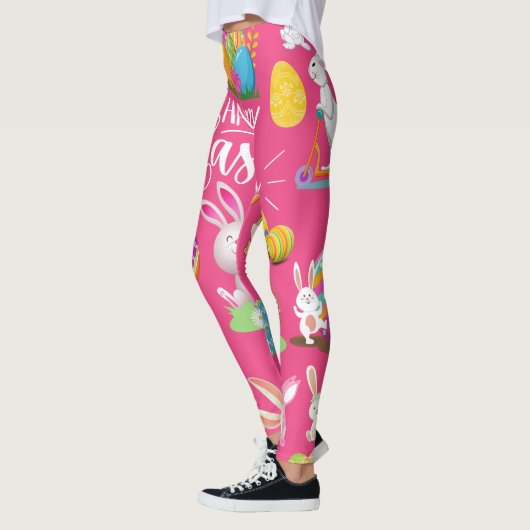 ハッピーイースターおもしろい、バニーの願いカラフルと卵 レギンス (左)