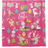 ハッピーイースターおもしろい、バニーの願いカラフルと シャワーカーテン (正面)