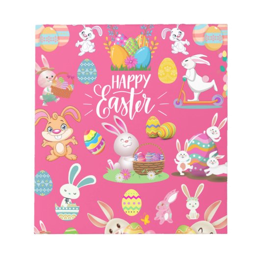 ハッピーイースターおもしろい、バニーの願いカラフルと ノートパッド (正面)