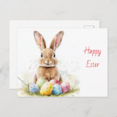 ハッピーイースターおもしろい- Bunny with Egg Delight シーズンポストカード (正面/裏面)
