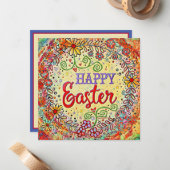 ハッピーイースターお洒落フローラボカラフルホ ノートカード (正面/裏面インサイチュ)
