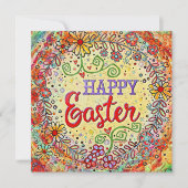ハッピーイースターお洒落フローラボカラフルホ ノートカード (正面)