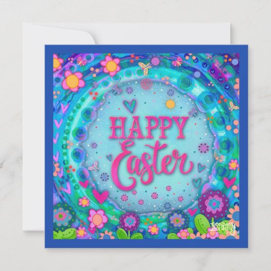 ハッピーイースターお洒落フローラ ノートカード (正面)