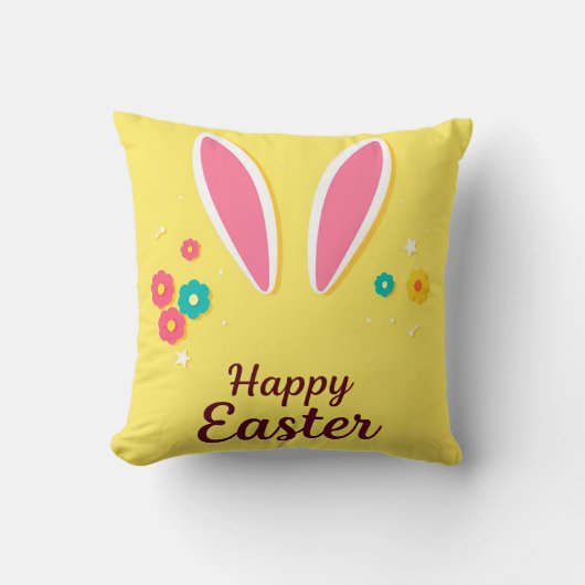 ハッピーイースターお祝いカードとバニー耳 クッション (正面)