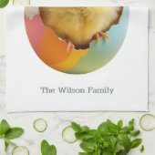 ハッピーイースターかわいいイエローシックパーソナライズされた卵 キッチンタオル (折り畳み)