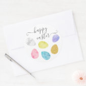 ハッピーイースターかわいいイースターエッグ金ゴールド水色 ラウンドシール (封筒)