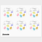 ハッピーイースターかわいいイースターエッグ金ゴールド水色 ラウンドシール (シート)