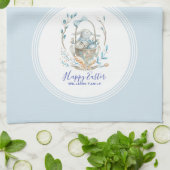 ハッピーイースターかわいいイースターバニーバスケット キッチンタオル (折り畳み)