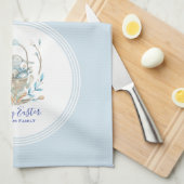 ハッピーイースターかわいいイースターバニーバスケット キッチンタオル (四つ折り)