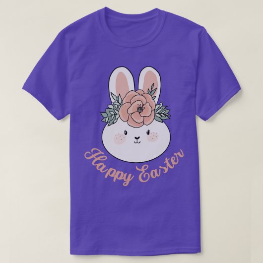 ハッピーイースターかわいいイースターバニー花のCrを着て Tシャツ (デザイン正面)