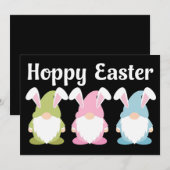 ハッピーイースターかわいいウサギ耳の小人 招待状 (正面/裏面)