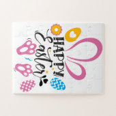 ハッピーイースターかわいいカラフルイースターパーティーゲーム ジグソーパズル (横)