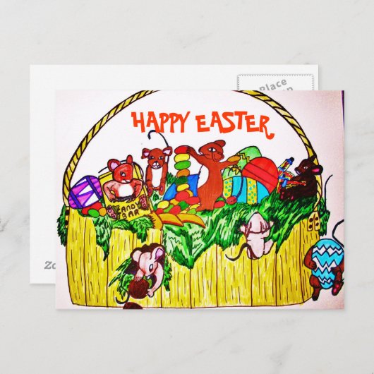 ハッピーイースターかわいいネズミ葉書 シーズンポストカード (正面/裏面)