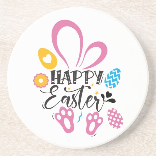 ハッピーイースターかわいいバニーとイースターエッグ コースター (正面)