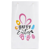ハッピーイースターかわいいバニーとイースターエッグ スモールペーパーバッグ (正面)