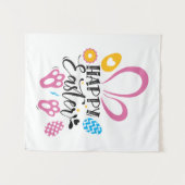 ハッピーイースターかわいいバニーとイースターエッグ タペストリー (正面(横))