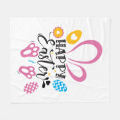 ハッピーイースターかわいいバニーとイースターエッグ フリースブランケット (正面(横))