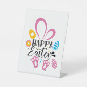 ハッピーイースターかわいいバニーとイースターエッグ 台座サイン (正面)