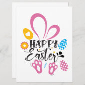 ハッピーイースターかわいいバニーとイースターエッグ 招待状 (正面/裏面)