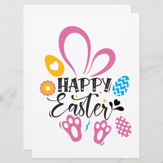 ハッピーイースターかわいいバニーとイースターエッグ 招待状 (正面/裏面)