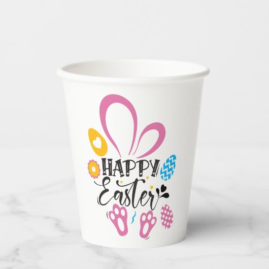 ハッピーイースターかわいいバニーとイースターエッグ 紙コップ (正面)
