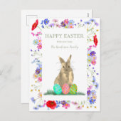 ハッピーイースターかわいいバニーとエッグスフローラ シーズンポストカード (正面/裏面)