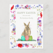 ハッピーイースターかわいいバニーとエッグスフローラ シーズンポストカード (正面)