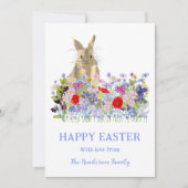 ハッピーイースターかわいいバニーとワイルドフラワー シーズンカード (正面)
