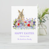 ハッピーイースターかわいいバニーとワイルドフラワー シーズンカード (スタンド正面)