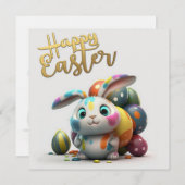 ハッピーイースターかわいいバニーの画家ホリデーカード シーズンカード (正面/裏面)