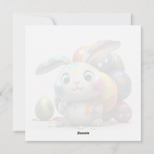 ハッピーイースターかわいいバニーの画家ホリデーカード シーズンカード (裏面)