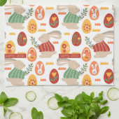 ハッピーイースターかわいいバニーエッグ春の花 キッチンタオル (折り畳み)