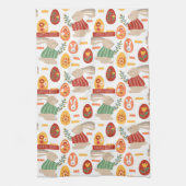 ハッピーイースターかわいいバニーエッグ春の花 キッチンタオル (縦)